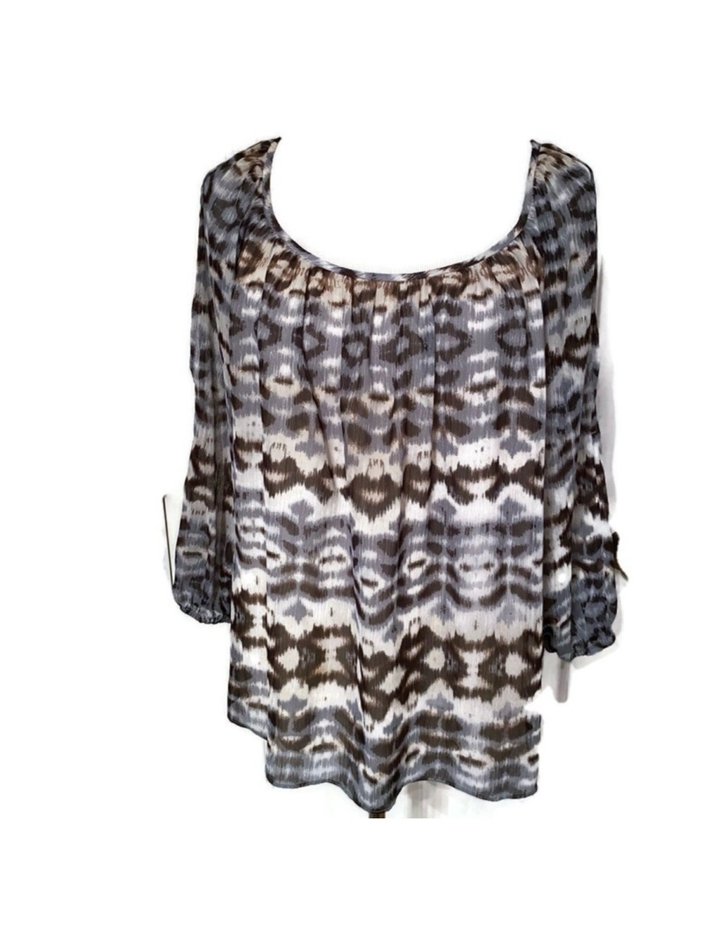 BOSTON PROPER TOP BLOUSE BLACK GRAY BLUE COLD SHOULDER Size XS